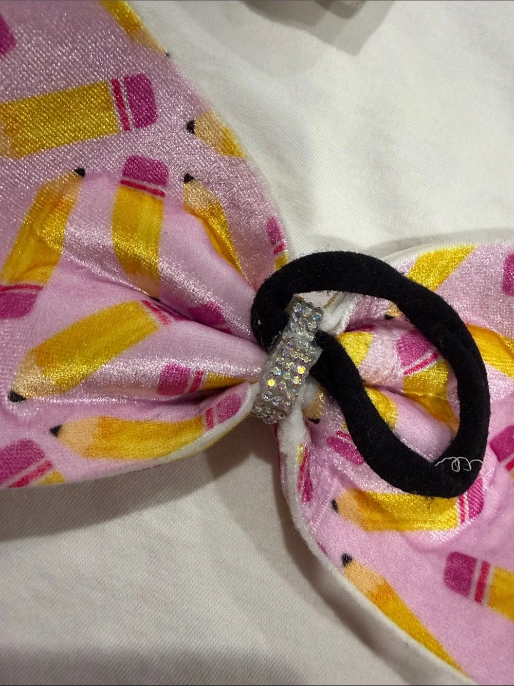 Kids Alphabet & Pencil Bow Hair Elastics - White and Pink